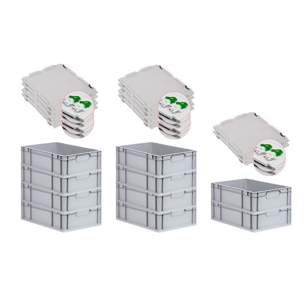 PROREGAL Spar Set 10x Eurobox Nextgen Economy Mit Scharnierdeckel & Grünen Schiebeschnappverschlüssen Griffe Geschlossen HxBxT 17 x 40 x 60 cm