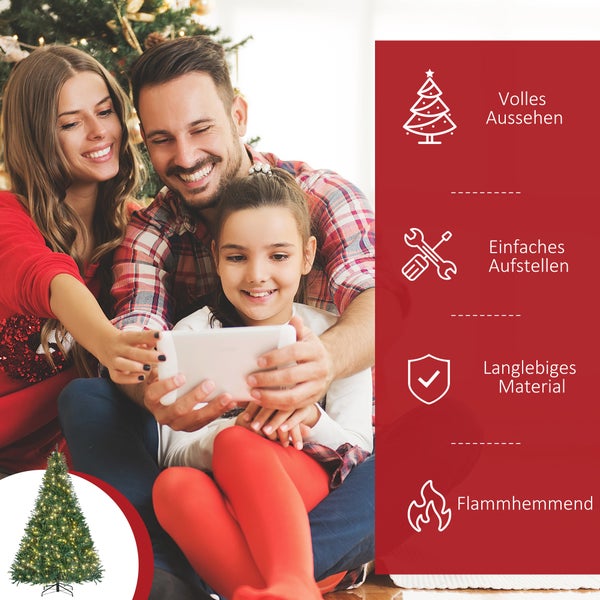 HOMCOM künstlicher Weihnachtsbaum, 210 cm Christbaum mit 2154 Spitzen, 700 LED-Leuchte, rutschfesten Metallständer, für Indoor, Weihnachten Deko, Grün