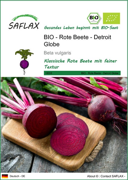 SAFLAX  - BIO - Rote Beete - Detroit Globe - Beta vulgaris - 100 Samen