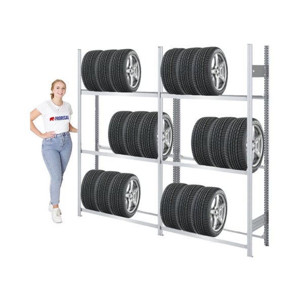 PROREGAL Reifenregal Tire Pro Made In Germany HxBxT 200 x 300 x 43 cm 3 Ebenen 150 kg Fachlast Bis Zu 14 Reifen Pro Ebene Verzinkt