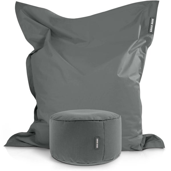 Green Bean 2er Set XXL Sitzsack inkl. Pouf fertig befüllt mit EPS-Perlen - Riesensitzsack 140x180 Lounge Sitz-Kissen Bean-Bag Chair  - Grau