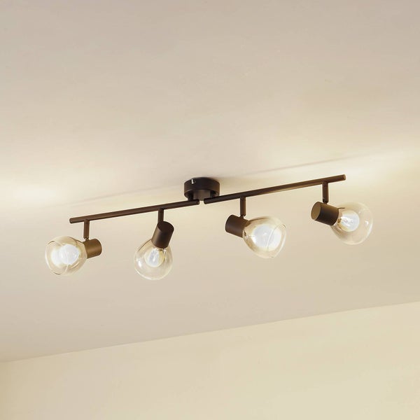 Deckenleuchte mit vier Strahlern und klaren Glühbirnen