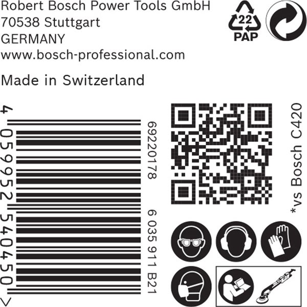 Papier-Recycling Symbol, Barcode, QR-Code, Schutzmaßnahmen Symbole, Bosch Logo