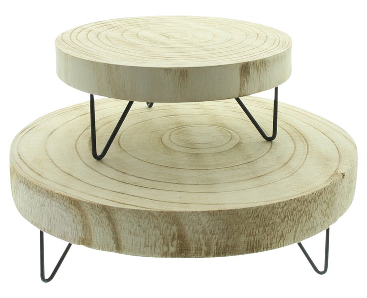 FRANK FLECHTWAREN|Baumscheibe Natur, 2er Set, 16 x 16 x 7 cm, 24 x 24 x 7,5 cm, HOLZ, METALL