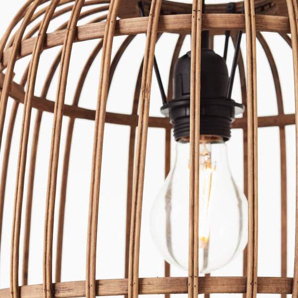 Pendelleuchte mit Rattan Lampenschirm oder Hängelampe 'Die Natürliche', Deckenlampe aus Holz, Bambus, Boho Lampe, Korblampe, Gitteroptik fürs Wohnzimmer und Schlafzimmer