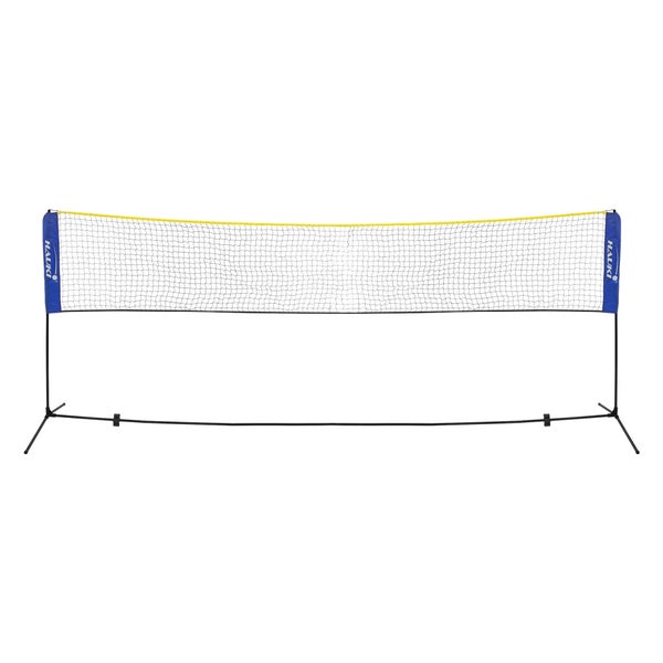 Hauki Badminton Netz, Tennisnetz 400 cm, Blau, H156 cm, Federballnetz Set inkl. 3x Federball, Transporttasche, stabilem Eisen-Gestell, Tragbares Volleyballnetz, Trainingsnetz Indoor & Outdoor, Garten