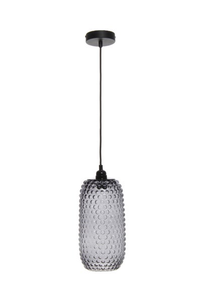Retro Hängelampe aus Glas schmal, Vintage Pendelleuchte Grau 27 cm | Wohnzimmer Esszimmer Leuchte