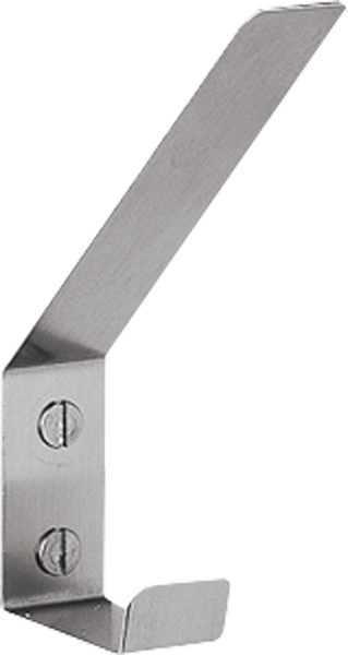 Wandhaken aus Metall mit zwei Haken für Kleidung, inklusive zwei sichtbarer Befestigungsschrauben.