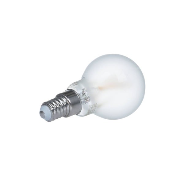 LED-Leuchtmittel Tropfenform mit E14-Sockel und mattiertem Glas.