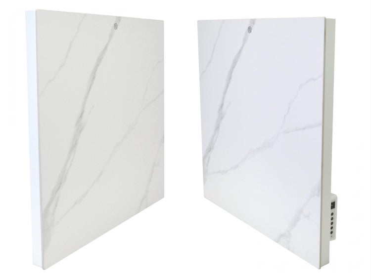 Zwei Infrarot-Paneelheizkörper mit Marmormuster