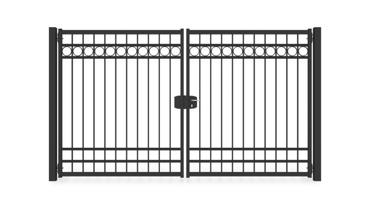 Gartentor ZAUNGURU BASIC-Line Oldenburg Kreis aus Metall, Höhe: 183cm, Breite: 334cm, 2-flügelig inkl. Pfosten, Schloss und Zubehör, Feuerverzinkt und zusätzlich in RAL 7016 Anthrazitgrau pulverbeschichtet