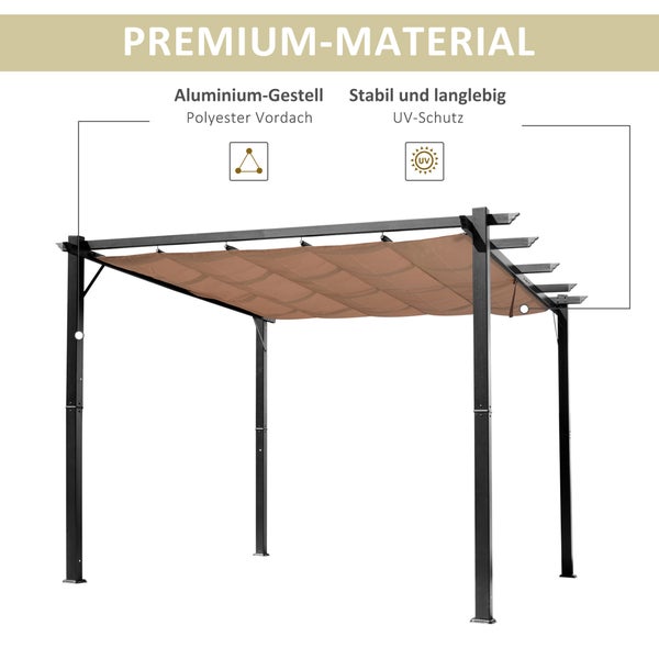 Outsunny Pergola Pavillon mit einstellbarem Stoffdach 3 x 4 m Terrassen-Vordach Aluminium Sonnenschutz Überdachung Terrasse Garten Grau+Braun