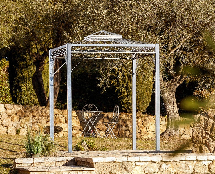 Pavillon ELEO Bolzano 2 x 2 m feuerverzinkt | mit Sonnensegel ecru