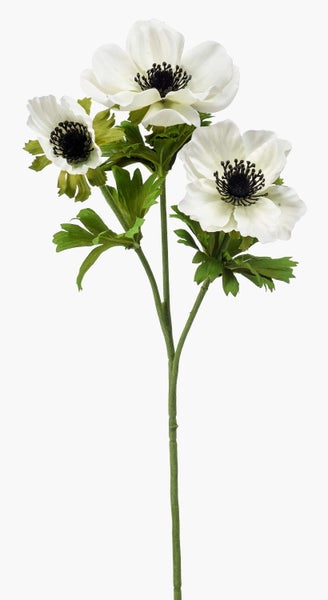 Künstliche Anemone mit drei weißen Blüten und grünem Stiel.