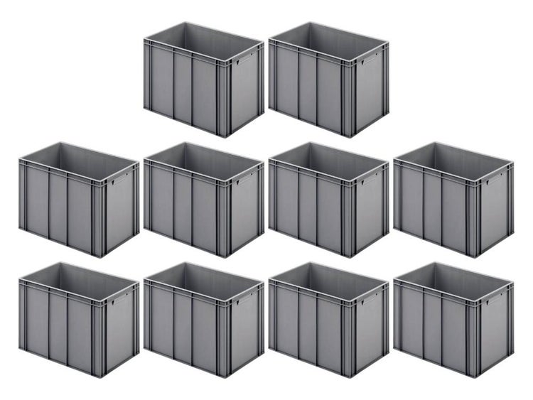 PROREGAL SparSet 10x Eurobehälter mit Geschlossenem Griff HxBxT 42 x 40 x 60 cm 70 Liter Grau Eurobox Transportbox