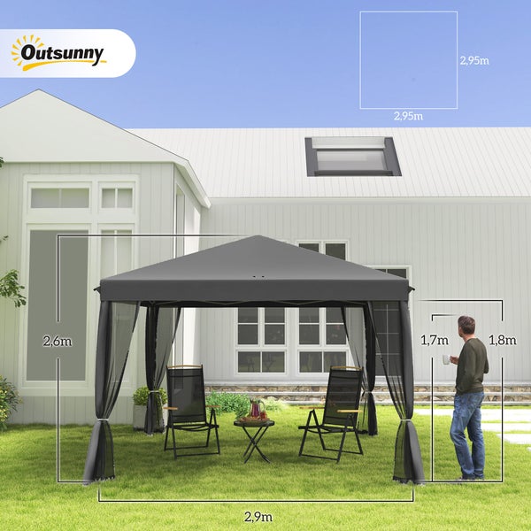 Outsunny Pavillon ca.3x3m, wasserabweisend Stabil Winterfest Pop-up Faltpavillon mit UV Schutz, Faltbar Partyzelt Gartenzelt mit 4 Seitenteilen, Tasche Gartenpavillon für Camping Garten, Hellgrau