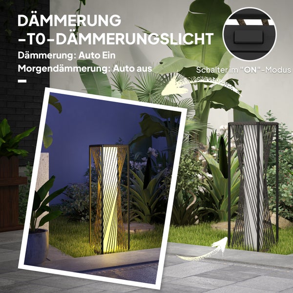 Outsunny Solar Stehlampe Rattan mit Lichtsensor 25 LEDs Solarlampen im Boho-Stil IP44 Wasserdichte Solarleuchte Solarlampe Outdoor Lampe Akku Solarlaterne für Garten Balkon Außen Rasen Hof