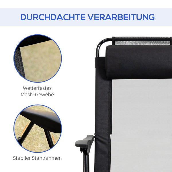 Detailansicht einer Gartenliege mit wetterfestem Mesh-Gewebe und stabilem Stahlrahmen