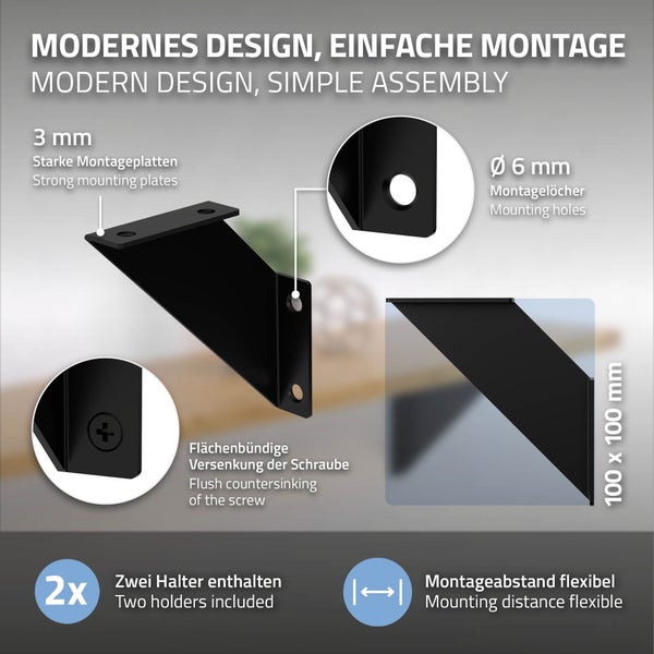 ML-Design 2 Stück Regalhalterung 10 cm, Schwarz, Metall, Dreieckige Regalhalterungen, Schwebende Regalwinkel, Wandmontage, 90° Wandhalterung, Regalträger Wandregal Wandkonsole Hängeregal Regalstütze
