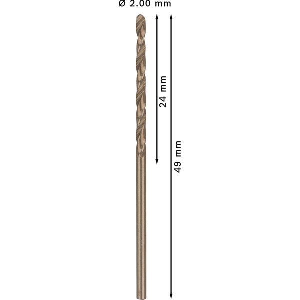 Metallbohrer mit Durchmesser 2.00 mm und einer Länge von 49 mm.