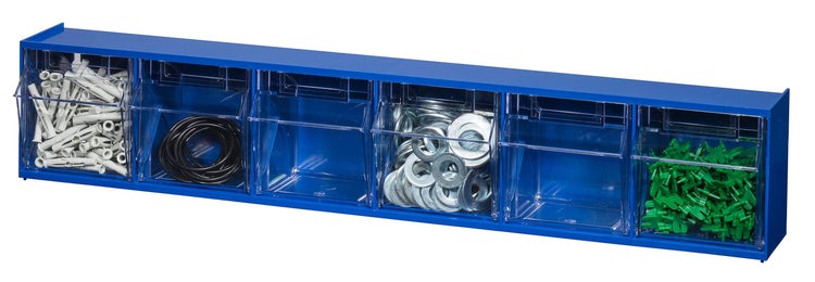 PROREGAL Klappschüttenmagazin VarioPlus ProFlip 6 HxBxT 11,5 x 60 x 9,5 cm Blau-Transparent