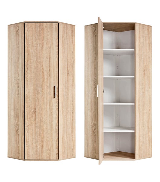 Eckschrank in Braun aus Holz 'Der Lange', Schrank, Aufbewahrungsschrank, Mehrzweckschrank, Küchenschrank, Haushaltsschrank oder Vorratsschrank in 64x180x64 (BxHxT in cm)