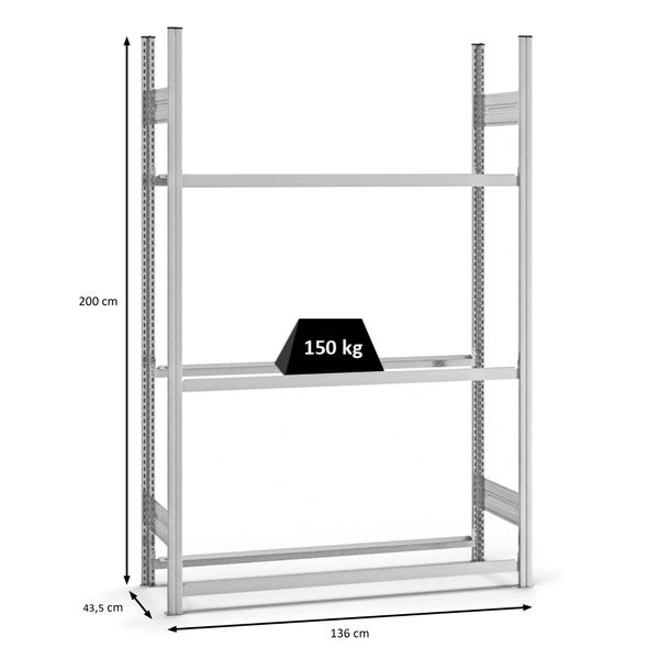 PROREGAL Reifenregal Stecksystem T-Profil Grundregal HxBxT 200 x 130 x 40 cm 3 Ebenen Fachlast 150 kg Verzinkt
