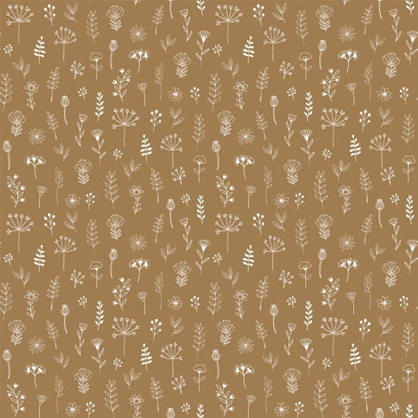 Muster mit verschiedenen weißen Blumen auf braunem Hintergrund