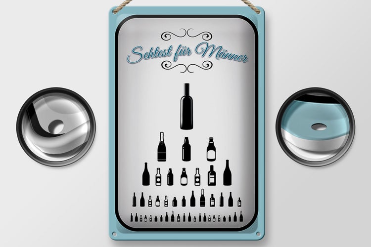 Blechschild Spruch 20x30cm Sehtest für Männer Bier Alkohol