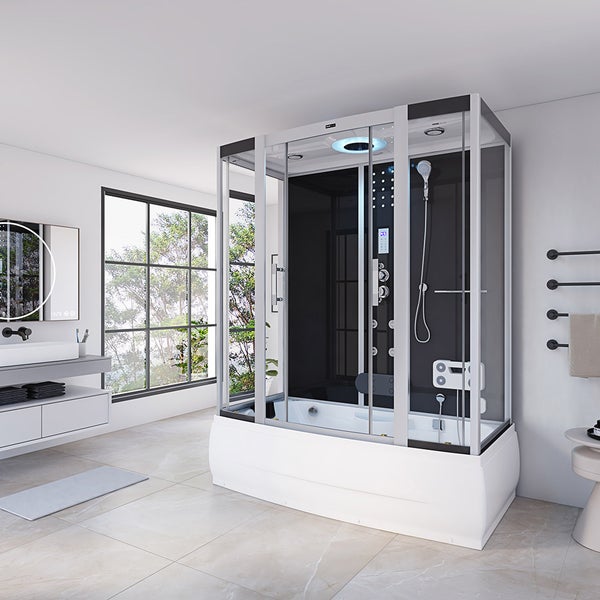 Home Deluxe - Dampfdusche DIAMOND, Schwarz, Maße: 170 x 90 x 220 cm - inkl. Radio, Regendusche und komplettem Zubehör I Dampfsauna, Badewanne, Whirlpool, Dusche