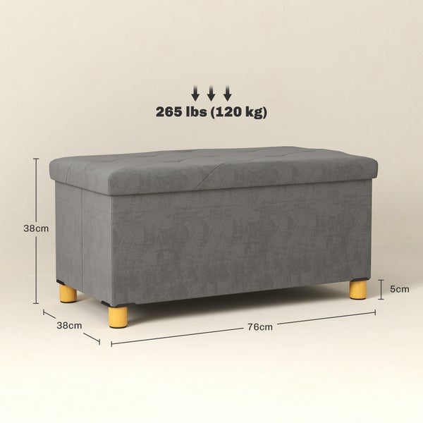 HOMCOM Sitzbank mit Stauraum faltbar Polsterbank mit Samtoptik, Sitztruhe mit Beine, Truhenbank für Wohnzimmer Schlafzimmer Flur 76 x 38 x 38 cm, Grau