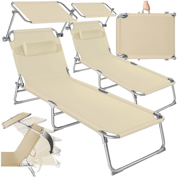 2er Set Gartenliege tectake Chloé 190 x 68 x 65 cm klappbar beige