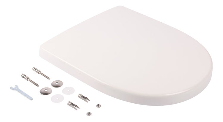Calmwaters® WC Sitz für Keramag iCon 204000 & 204060, Antibakterieller Toilettendeckel D-Form, mit rostbeständigen Metall-Scharnieren, überlappend, aus Duroplast, Weiß - 26LP5381