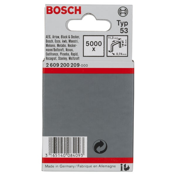 Bosch 5.000x Feindrahtklammer Typ 53, 11,4 x 0,74 x 6 mm - 2609200209