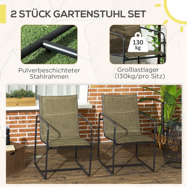 Outsunny Gartenstühle 2er-Set, Gartensessel Set mit Armlehne, 54 x 66,5 x 88 cm, Mesh, Stahl, Braun