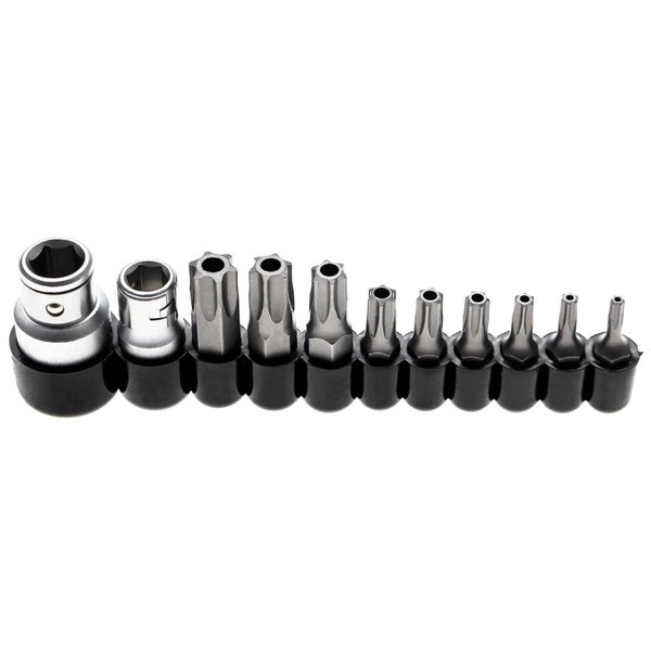 BGS Bit-Satz Antrieb Außensechskant 6,3 mm (1/4) / 10 mm (3/8) T-Profil (für Torx) mit Bohrung 11tlg. - 786
