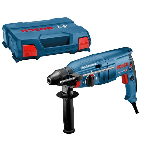Bosch Professional Bohrhammer GBH 2-25 mit SDS-plus Aufnahme, Zusatzhandgriff, Tiefenanschlag und Transportkoffer.