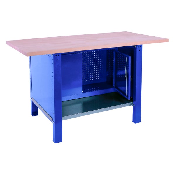 Werkbank BUFFALO WOOD mit Schrank | HxBxT 86,5x120x75cm | Traglast 1000kg | Blau