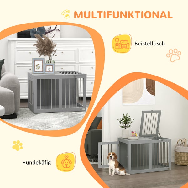 PawHut Hundekäfig für Zuhause, Hundehütte, Haustierkäfig für mittelgroße Hunde, Hundebox mit Türen, Hundehaus, Transportkäfig, Grau, 80 x 50 x 56,5 cm