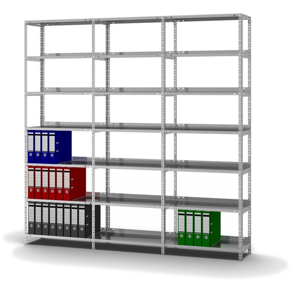 PROREGAL Aktenregal Schraubsystem Grundregal HxBxT 220 x 75 x 30 cm 7 Ebenen Fachlast 60 kg Mit Deckboden Einseitig Nutzbar Verzinkt