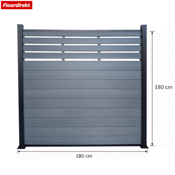 Sichtschutzzaun aus Holz und Metall mit den Maßen 180 x 180 cm