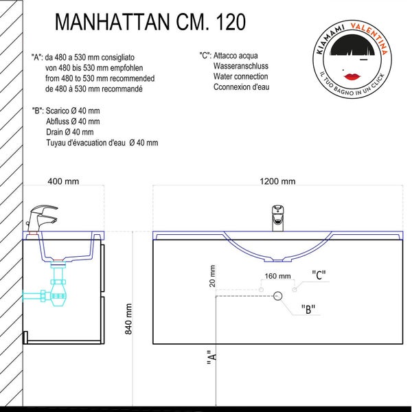 Badmöbel Set in grauer Ausführung, 120cmx 39cm | Manhattan