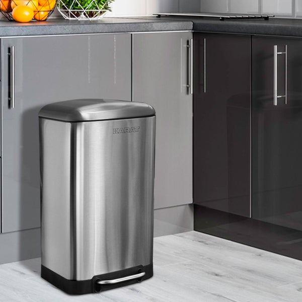 FLOORDIREKT Mülleimer Cubo - aus Edelstahl - Treteimer - mit Absenkautomatik - 30 Liter - Silber