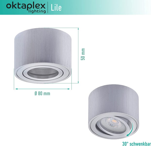 Aufbauspot Lile 6 Stück LED Modul 4,8W Warmweiß 2700K 380 Lumen Schwenkbar Aufputz Aluminium gebürstet 80x50mm
