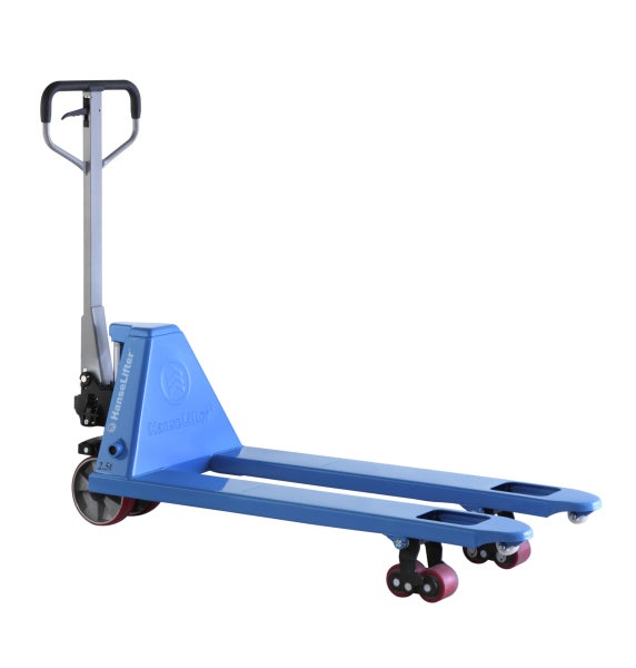 Blauer HanseLifter Hubwagen aus Stahl mit einer Tragkraft von 2500 Kilogramm.