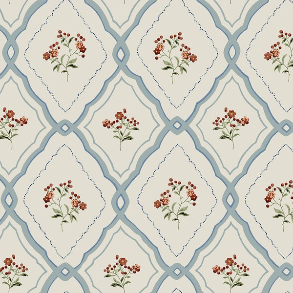 Tapete mit floralem Muster und rautenförmigem Gitterdesign