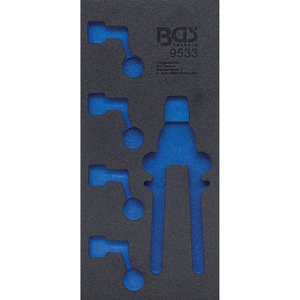 Schaumstoffeinlage für BGS 9533 Werkzeugsatz mit passgenauen Aussparungen und BGS technic Logo.