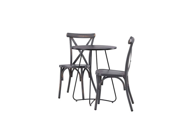 Bacong Gartenset Tisch, 2 Stühle  schwarz,dunkel grau. 60 X 60 X 45 cm