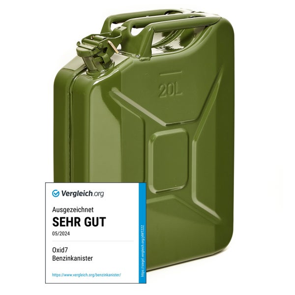 Oxid7 Metall Benzinkanister mit 20 Liter Fassungsvermögen und Auszeichnung Sehr Gut