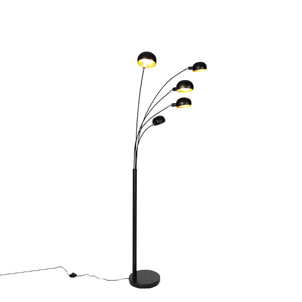 Stehleuchte mit fünf Lampenarmen und runden Lampenschirmen